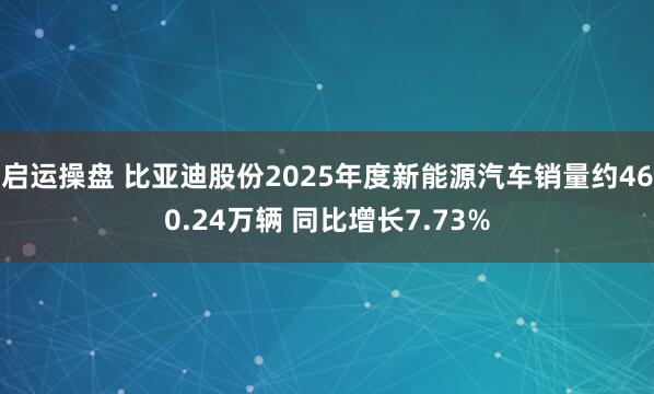 启运操盘 比亚迪股份2025年度新能源汽车销量约460.24万辆 同比增长7.73%